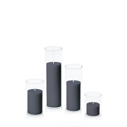 Steel Blue 5cm Pillar in 5.8cm Glass Set - Sm