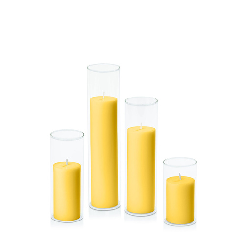 Yellow 5cm Pillar in 5.8cm Glass Set - Med