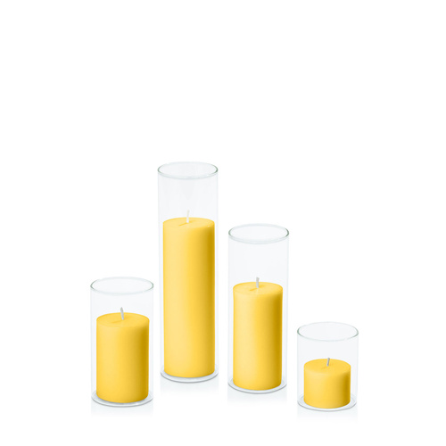 Yellow 5cm Pillar in 5.8cm Glass Set - Sm