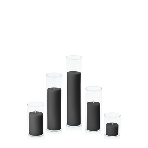 Black 5cm Pillar in 5.8cm Glass Set - Sm