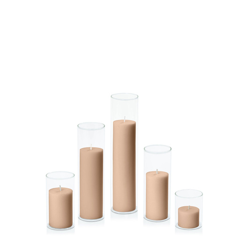Latte 5cm Pillar in 5.8cm Glass Set - Sm