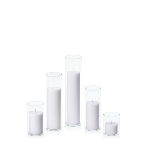 Silver Grey 5cm Pillar in 5.8cm Glass Set - Sm