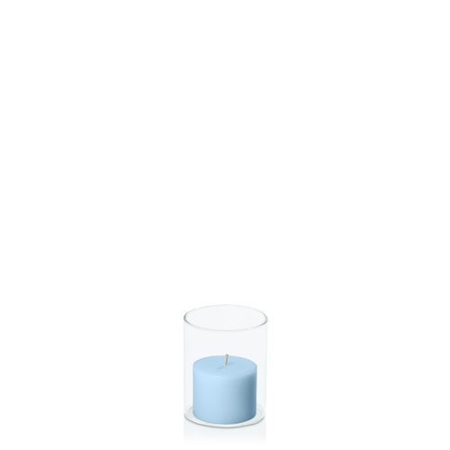 Pastel Blue 5cm x 4cm Pillar in 5.8cm x 7cm Glass