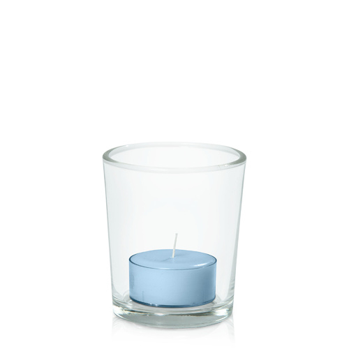 Pastel Blue Tealight in Glass Votive, Pack of 24