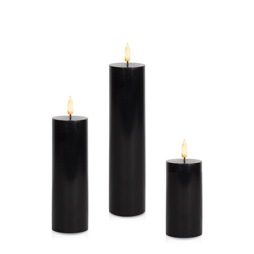 Black 5cm LED Pillar Set - Lg, Pack of 6