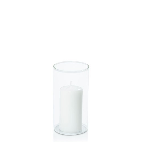 White 5cm x 10cm Event Pillar in 8cm x 15cm Glass, Pack of 24