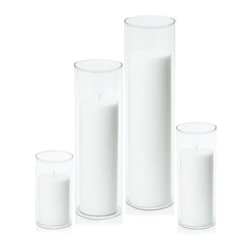 Ivory 7cm Pillar in 8cm Glass Set - Med